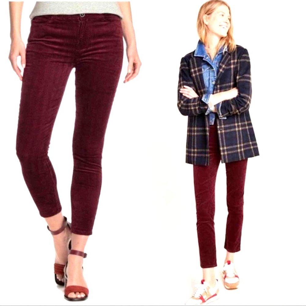 PAIGE Hoxton High Rise Skinny Ankle Crop Corduroy Jean in Burgundy